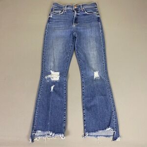 MOTHER The Insider Crop Step Jeans 27 (Fit 25) Blue Flare Chew Dancing On Coals